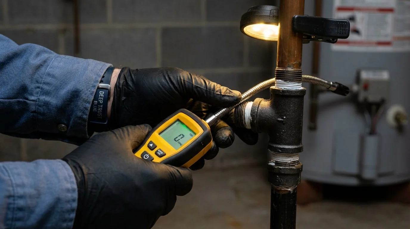 Gas leak detection with electronic sniffer by Johns Plumbing LLC in Ovid